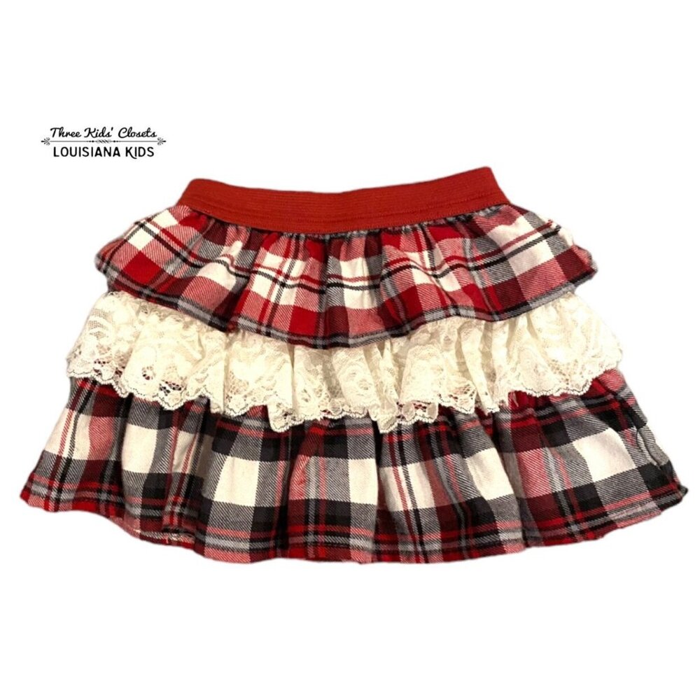 Children's Place 2T Plaid Flannel & Lace Tiered Holiday Skirt
